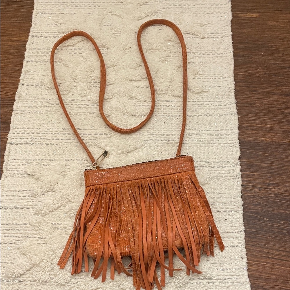 GG Boss Fringe Leather Crossbody Bag - Orange Snakeskin festival boho Gypsy